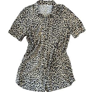 Ascot & Hart Leopard Print Button Down Oversized‎ Short Sleeve Dress Size Small